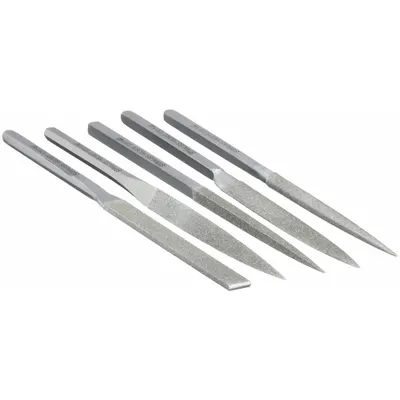 STRAUSS Habilis File Set: Equaling/Half Round/Round/Square/Triangular, 215 mm Lg without Tang - Diamond-Coated Needle File Sets