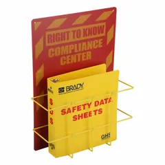 Wall-mount safety center for displaying GHS hazard communication information. Overall height 20 inches. Mounting hardware not included. Suitable for industrial workplaces requiring chemical labeling and safety data sheet display.