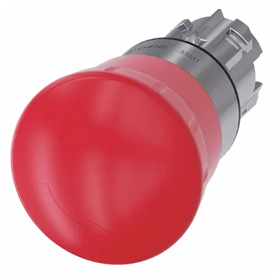 Siemens Mushroom Head Push Button: Red, 22 mm Mounting Size, Metallic - Mushroom-Head Push-Button Operators