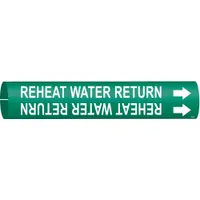 Pipe Marker: Reheat Water Supply, Green, White, Fits 2 1/2 to 3 7/8 in Pipe O.D., 1 Pipe Markers (MPN 4360-C)