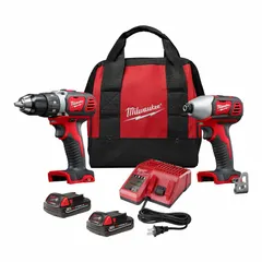 This kit includes two M18 18V DC cordless tools: a drill and an impact driver. The drill handles drilling and driving in wood, metal, and masonry, while the impact driver provides high torque for fastening and loosening bolts and screws. Both tools are part of the M18 platform, offering cordless mobility for construction, maintenance, and assembly tasks.