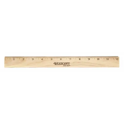 WESTCOTT Ruler: 05011, 12 in, 0.2 in Thick, 1/16 in, Clear, Black, Rigid - Wood Rulers