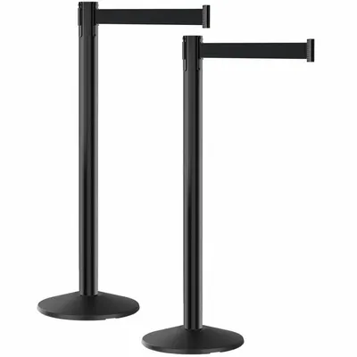 RETRACTA-BELT Belt Barrier System: 40 in Post Ht, 10 ft Belt Lg, Black, 2 No. of Posts - Retractable Belt Barrier Systems