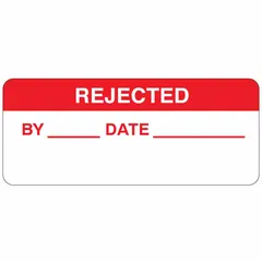 Red/white rectangular matte polyester label for indoor use. Measures 1 1/2 in wide by 5/8 in high. High temperature-resistant. Supplied in a 364-pack. Used to mark equipment or components requiring periodic inspection in industrial environments.