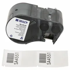 Combined label and ribbon cartridge producing rectangle labels, 1 1/2 in x 2 1/4 in, black on white. Temperature range -321°F to 230°F. Designed for vial/tube sizes 14.0 to 15.0 mL. Compatible with BMP51 printer series.