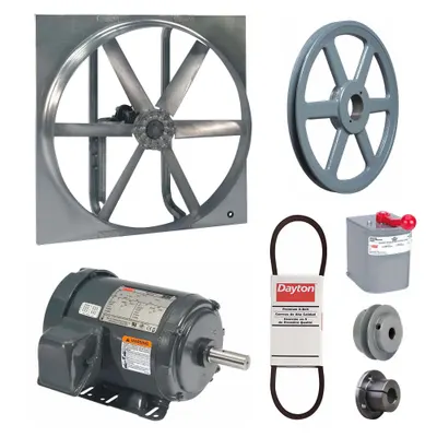 Dayton Exhaust/Supply Fan: Belt Drive, 36 in Blade, 2 hp, Totally Enclosed, 230/460V AC - Belt-Drive Reversible Panel Fans with Drive Package