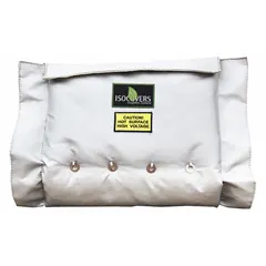 Fiberglass/mineral wool insulation jacket for straight pipe sections. Gray silicone-coated fiberglass cloth cover with quick-release fabric flap and wiretwists. Used to insulate piping in industrial systems, helping maintain process temperatures and reduce energy loss.