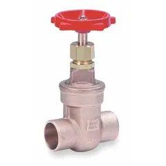 Bronze non-rising stem gate valve with sweat x sweat connections for copper pipe installation. Features bronze wedge and bonnet, rated 200 psi CWP. Used for on/off flow control in plumbing and HVAC water systems.
