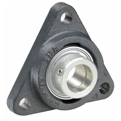 This general purpose flange-mount ball bearing features a 35 mm cylindrical bore and a cast iron housing with an eccentric collar for quick shaft mounting. It is lubricated with lithium complex grease and secured with M12 mounting bolts. Suitable for supporting rotating shafts in industrial machinery such as conveyors, fans, and material handling equipment.