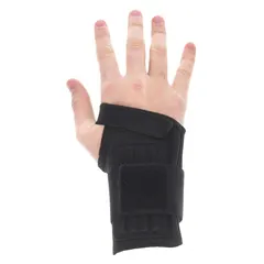 Ambidextrous wrist support in size S Ergonomic Support, black, fitting 5-1/2 to 6-1/2 in. Double strap design provides adjustable compression. Suitable for use during repetitive tasks or light-duty work in industrial, warehouse, and assembly settings.