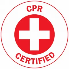Non-reflective, circle vinyl label with English text, 2 inches in diameter. Supplied as a pack of 4 labels. Used to identify hard hats as CPR certified for safety compliance in industrial environments.