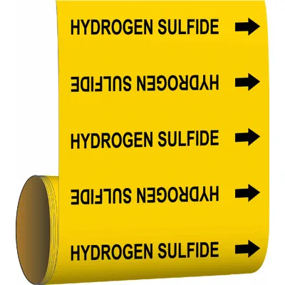 BRADY Pipe Marker: Hydrogen Sulfide, Yellow, Black, Fits 6 in and Smaller Pipe O.D. - Hydrogen Sulfide Adhesive Pipe Markers on a Roll