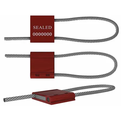 UNIVERSEAL Cable Seals: Red, Steel, 12 in Cable Lg, 3/16 in Cable Dia, Sequential - Adjustable-Length Cable Seals