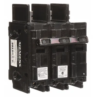 SIEMENS Miniature Circuit Breaker: 15 A Amps, 240V AC, 3 Poles - BQ & BQH Series, Bolt-On Siemens Miniature Circuit Breakers