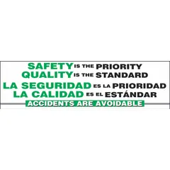 Safety Banner: Poly Sheeting, 28 in x 96 in Nominal Sign Size, Indoor/Outdoor, 1 Printed Sides (MPN SBMBR897). Key specifications — Material: Poly Sheeting; Nominal Sign Size: 28 in x 96 in; Indoor/Outdoor Usage: Indoor/Outdoor; Includes Wind Slits: No; Number of Printed Sides: 1.