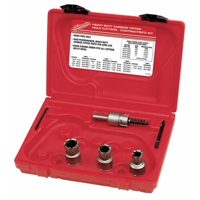 MILWAUKEE Hole Cutter Kit: 5 Pieces, 1/2 in Max. Cutting Dp, Carbide Tipped - Metal-Cutting Hole Cutter Kits