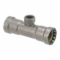 VIEGA MEGAPRESS Crimp Tee Fitting: 1 1/4 in Pipe x 1 1/4 in Pipe x 3/4 in Pipe Size, Carbon Steel (MPN 25506)