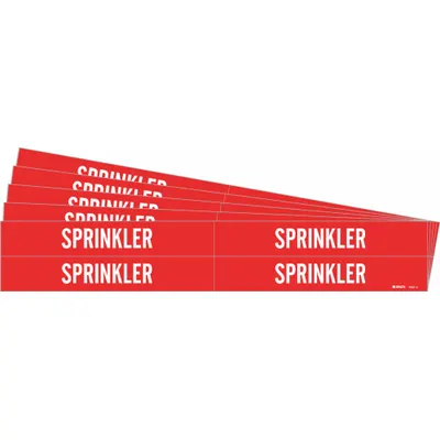 BRADY Pipe Marker: Sprinkler, Red, White, Fits 3/4 to 2 3/8 in Pipe O.D., 4 Pipe Markers - Sprinkler Adhesive Pipe Markers