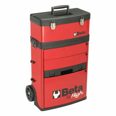 BETA Rolling Tool Box: 21 in W 10 in D 36 1/4 in H, Steel, Red, Hinged Lid, Keyed - Steel Rolling Tool Boxes with Drawers