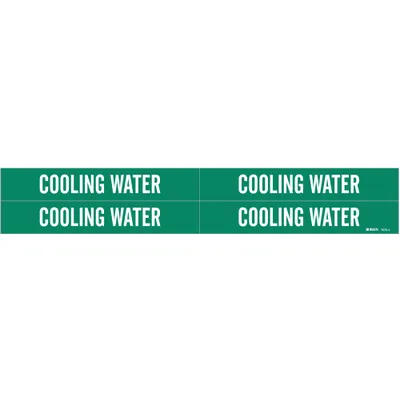 BRADY Pipe Marker: Cooling Water, Green, White, Fits 3/4 to 2 3/8 in Pipe O.D. - Cooling Water Adhesive Pipe Markers