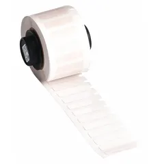 Thermal transfer precut label roll measuring 1/4 in x 29/32 in. Constructed with acrylic material and aggressive permanent adhesive for reliable bonding. Halogen-free properties support compliance with material restrictions. Compatible with Brady M611 printer series.