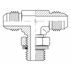 This steel hydraulic hose adapter connects JIC and BSPP threaded lines in fluid power systems. With a male x male x male configuration and JIC x JIC x BSPP connection types, it facilitates transitions between different thread standards in hydraulic circuits.