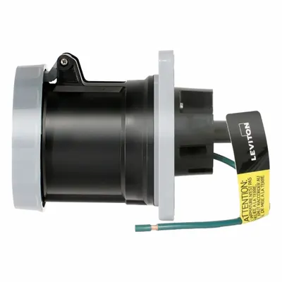 LEVITON Pin and Sleeve Receptacle: Black, 600V AC, Three Phase, 60 A, 3 Pole, 4 Wire - Washdown-Rated Receptacles