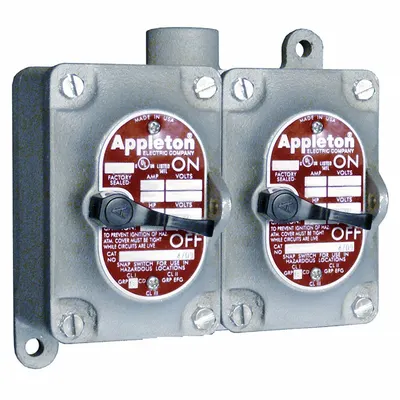 APPLETON ELECTRIC Tumbler Switch: 2 Gang, 3-Way, 20 A, 277 V AC, Dead-End Hub - Two-Gang Front Lever Tumbler Switches