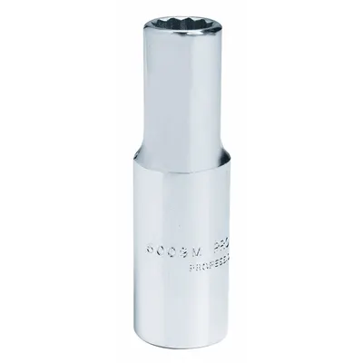 PROTO Socket: Metric, 3/8 in Drive Size, 21 mm Socket Size, 12-Point, Deep, Chrome - 3/8" Drive Hand Sockets