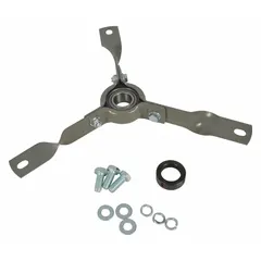 This bearing bracket assembly includes a self-aligning ball bearing made of bearing steel with a polyester-coated finish. It is designed for use with blowers and supports the shaft at operating speeds up to 5,850 RPM. The assembly is rated for blowers up to 3 hp and includes bearing support.