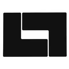 This L-shaped floor marking tape is made of polyester with a thickness of 8 mil. Each piece measures 4 inches by 10 inches and features a solid black color with no legend. Supplied in a 20-pack, it is used to mark corners, edges, and boundaries in industrial facilities for safety and organization.