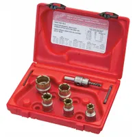 MILWAUKEE Hole Cutter Kit: 7 Pieces, 1/2 in Max. Cutting Dp, Carbide Tipped, 4/6 Teeth, Steel Plate (MPN 49-22-8210)