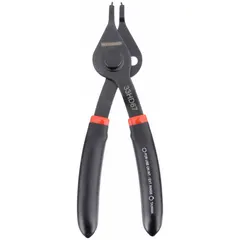 Convertible retaining-ring pliers for installing and removing external and internal retaining rings. Suitable for bore diameters from 12 mm to 25 mm and shaft diameters from 12 mm to 25 mm. Used in maintenance and assembly of industrial machinery.