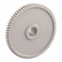 Metric spur gear with standard hub, module m 0.5, 70 teeth, 6 mm plain bore, 20° pressure angle, made of Duracon (POM) grade M90-44. Precision class JIS N12 (JIS B1702-1:1998). Suitable for light-duty power transmission in office machines, medical devices, and small automation systems