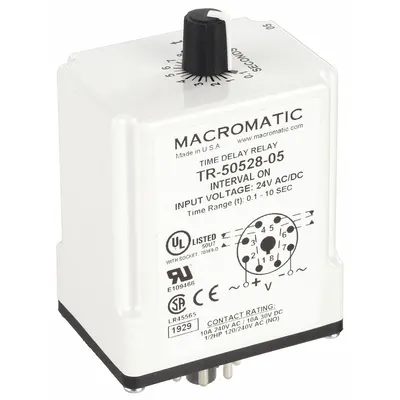 MACROMATIC Single Function Time Delay Relay: Socket Mounted, 24V AC/DC, 10 A - Socket-Mounted Relays