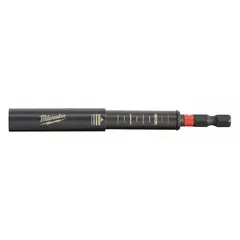 This magnetic bit holder with screw guide accepts 1/4 in hex-shank bits and features a hex shank for secure retention. Impact rated for use with impact drivers, it is suited for driving screws in construction, framing, and metalworking applications where precision and bit retention are required.