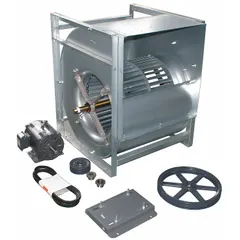 Belt-drive blower with a 22-inch wheel diameter, powered by a 7.5 hp, 208-230/460V AC, three-phase motor with a totally enclosed housing. Includes a drive pack. Suitable for moving large volumes of air in industrial ventilation, exhaust, and process-air systems.