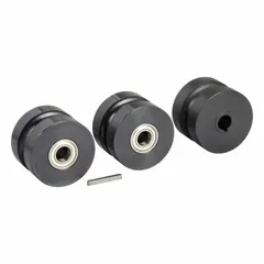 This round pipe roller is a replacement component for metal rolling machines. It supports and guides pipe or tubing during forming operations in fabrication and maintenance applications. Consult the original equipment manual for detailed specifications.
