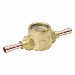 This MUELLER sight glass is constructed of brass and features sweat connections for copper pipe installation. It allows visual inspection of fluid flow or level in piping systems without opening the line. Overall length is 5 3/4 inches with a 4.93-inch cut-out length. Suitable for use in HVAC, plumbing, and process lines.