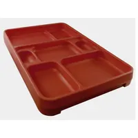 This ROCK food tray is made of terra cotta and features 7 compartments for portioned meal service. It measures 9 1/2 inches in overall width. Suitable for use in correctional facilities and other institutional settings requiring durable, compartmented trays