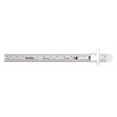 WESTWARD Pocket Rule:, 6 in / 152.4 mm, 0.02 in Thick, 1/64 in/1 mm, Chrome, Black - Steel Rulers