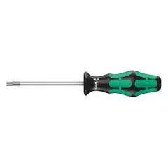This WERA Kraftform screwdriver features a T30 Torx tip with friction lock for secure engagement. The extra-long length provides access to recessed fasteners in assembly, maintenance, and repair tasks. Ergonomic handle design supports comfortable use.