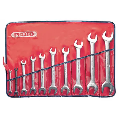 PROTO Open End Wrench Set: Alloy Steel, Satin, 10 Tools - SAE, Double End, Open End Wrench Sets
