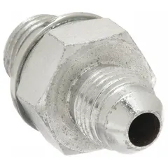 This rigid straight steel adapter connects two male NPTF threaded ports in hydraulic or pneumatic systems. It is used in fluid power lines, lubrication circuits, and industrial machinery requiring a leak-resistant taper-thread connection.