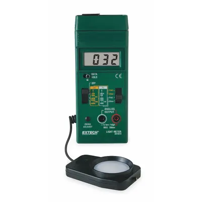EXTECH Light Meter: ±5% Full Scale Light Level Accuracy, LCD, 45 in Sensor Cord Lg - Standard Light Meters