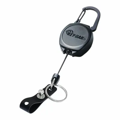 KEY-BAK Badge Holder: Split Key Ring/Strap, Horizontal/Vertical, 1/2 in Badge Pouch Wd - Retractable Tethers for Badges