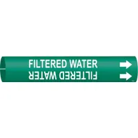 Pipe Marker: Filtered Water, Green, White, Fits 2 1/2 to 3 7/8 in Pipe O.D., 1 Pipe Markers (MPN 4058-C)