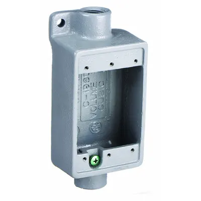 HUBBELL KILLARK Electrical Box: Iron, Rectangular, 1 Gangs, 1/2 in Hub Size, 18 cu in Capacity - Iron Weatherproof Electrical Boxes