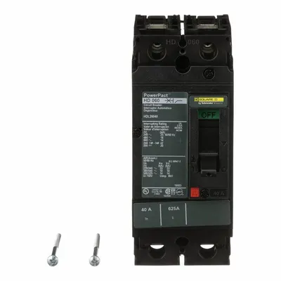 SQUARE D Molded Case Circuit Breaker: 40 A Amps, 25kA at 240V AC, Fixed, Line/Load Lug - H-Frame Square D Molded Case Circuit Breakers