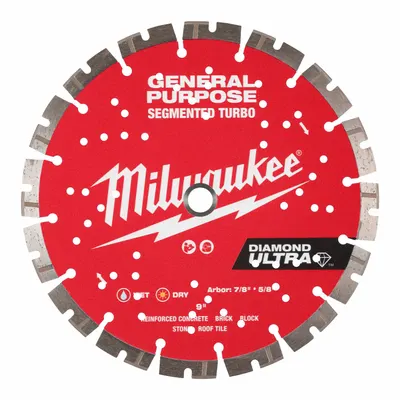 MILWAUKEE 9 in Wet/Dry Diamond Saw Blade, Multi-Material, 49-93-7532 - Multi-Material Blades